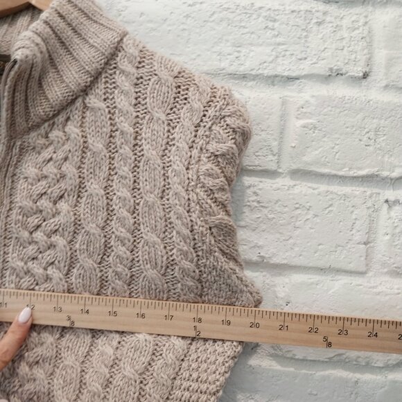 Inis Crafts Sweater Women Small Beige Wool Fisherman Cable Knit Zip Cardigan. - Picture 6 of 8